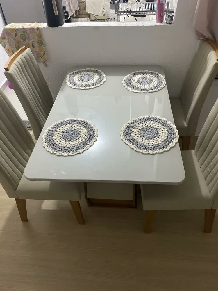 foto de Mesa De Jantar 120x80,7cm Tampo Com Vidro 4 Cadeiras Fg
