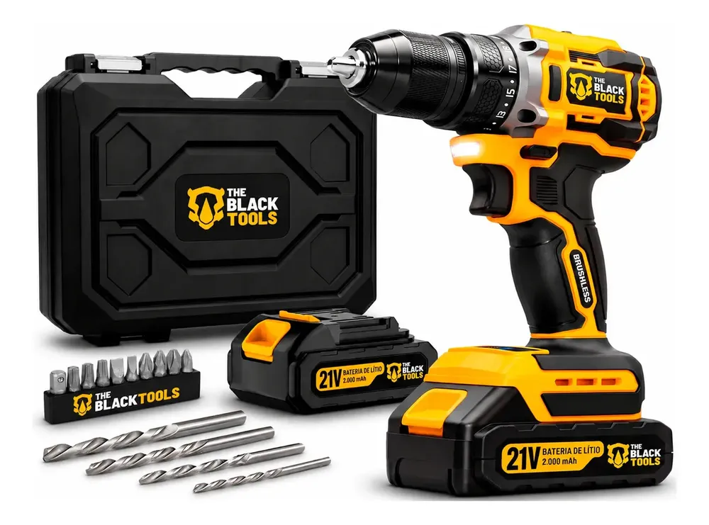 foto de Parafusadeira Furadeira Impacto The Black Tools C/2 Baterias Amarelo E Preto 60hz