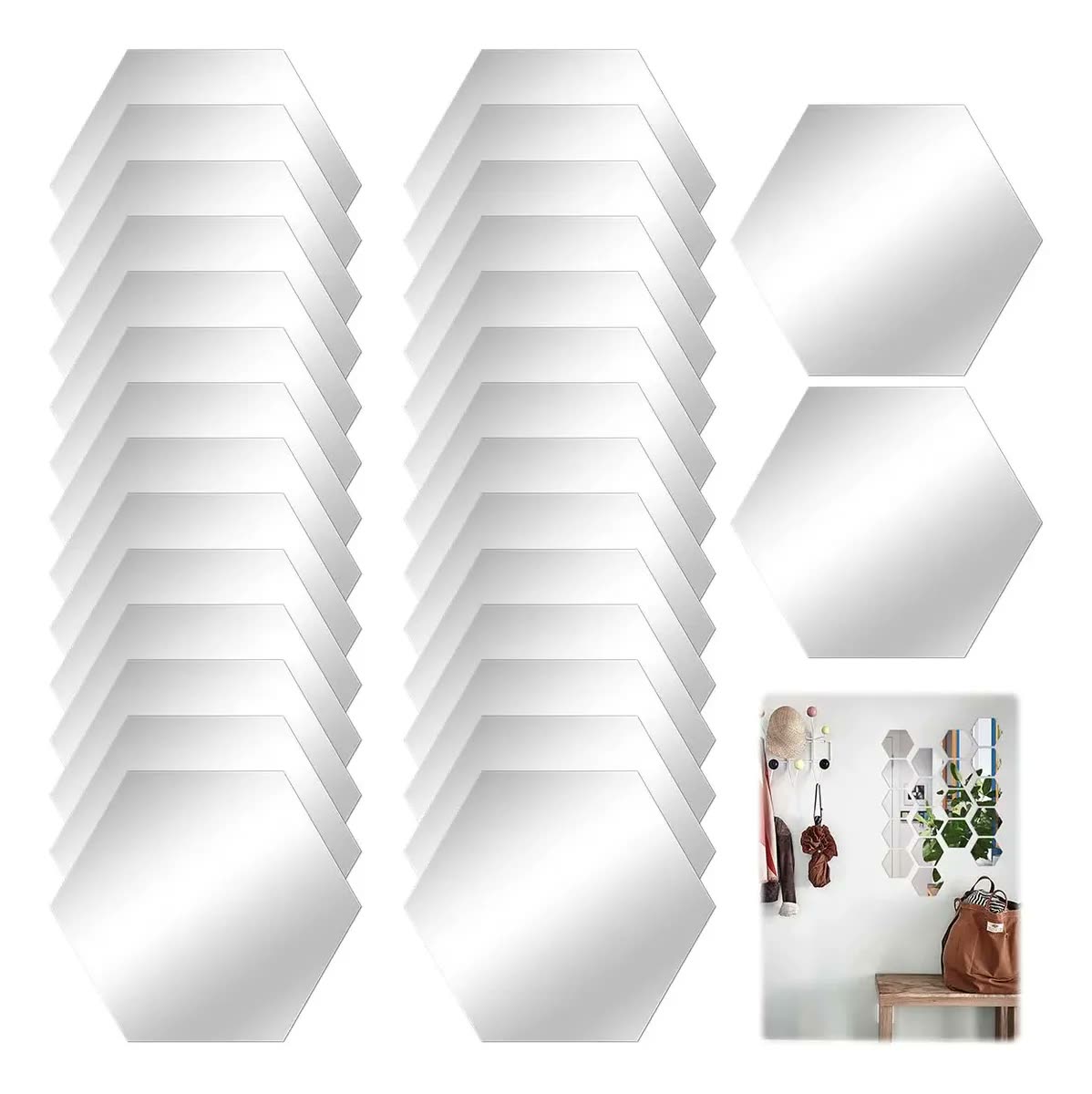 30 Espelhoplaca Com Adesivo Auto Hexagonal Colante Acrílico