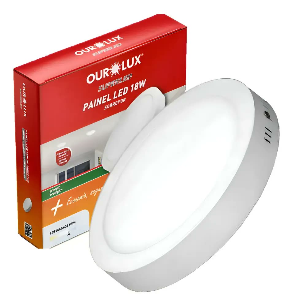 Luminária Plafon LED Ourolux Redondo 18W 2700K Sobrepor Teto Sala