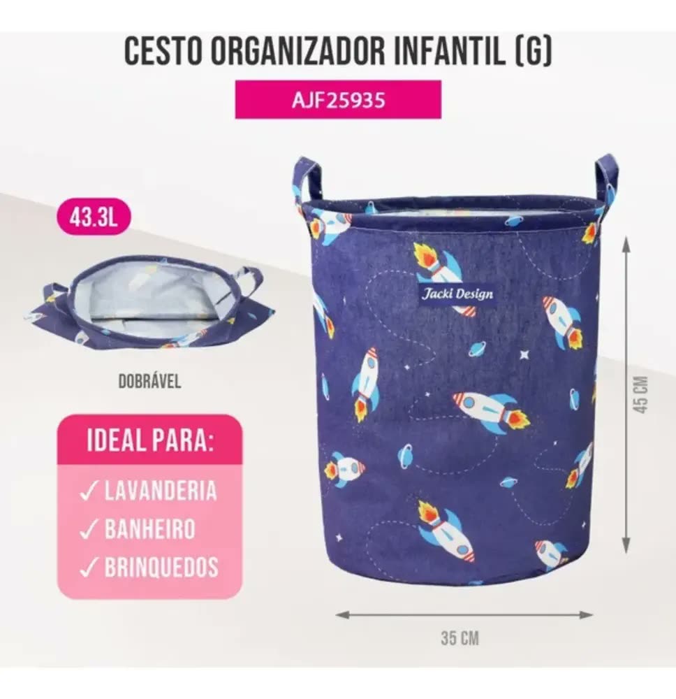 foto de Cesto Organizador Brinquedo Roupa Suja Dobrável Jacki Design Cor Azul