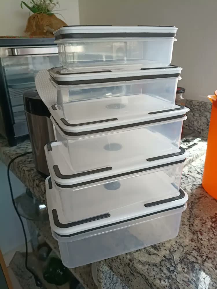 foto de Kit 5 Potes Herméticos Com Tampas De Vedação Para Frezzer E Micro-ondas Retangular - Aero Home