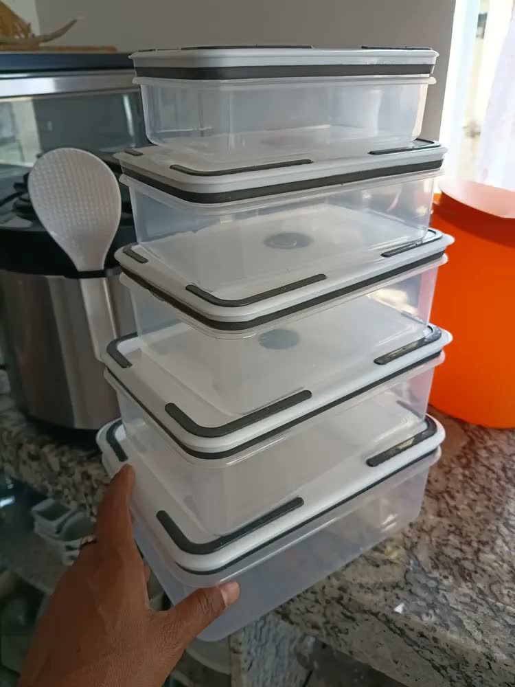 foto de Kit 5 Potes Herméticos Com Tampas De Vedação Para Frezzer E Micro-ondas Retangular - Aero Home