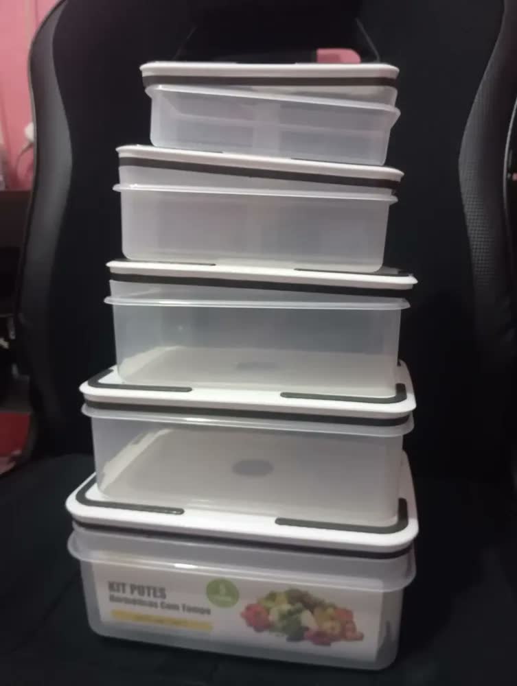 foto de Kit 5 Potes Herméticos Com Tampas De Vedação Para Frezzer E Micro-ondas Retangular - Aero Home