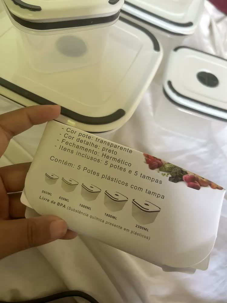 foto de Kit 5 Potes Herméticos Com Tampas De Vedação Para Frezzer E Micro-ondas Quadrado - Aero Home