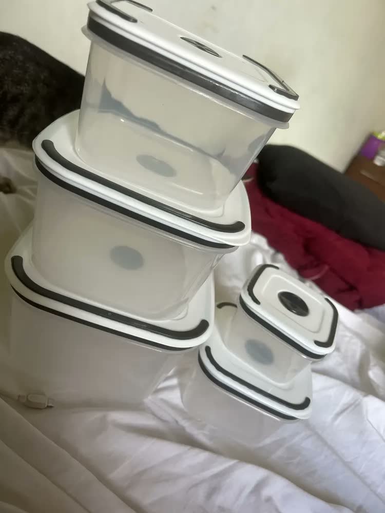 foto de Kit 5 Potes Herméticos Com Tampas De Vedação Para Frezzer E Micro-ondas Quadrado - Aero Home