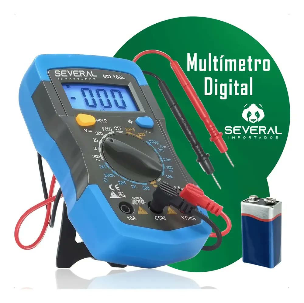 Multímetro Digital Profissional Several Importados Multifunções Display LCD Portátil Com Bateria 9v