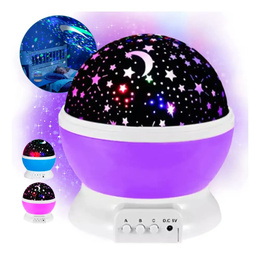 Luminária Projetor LED Infantil Efeito Estrelado Lua Rotação 360º USB