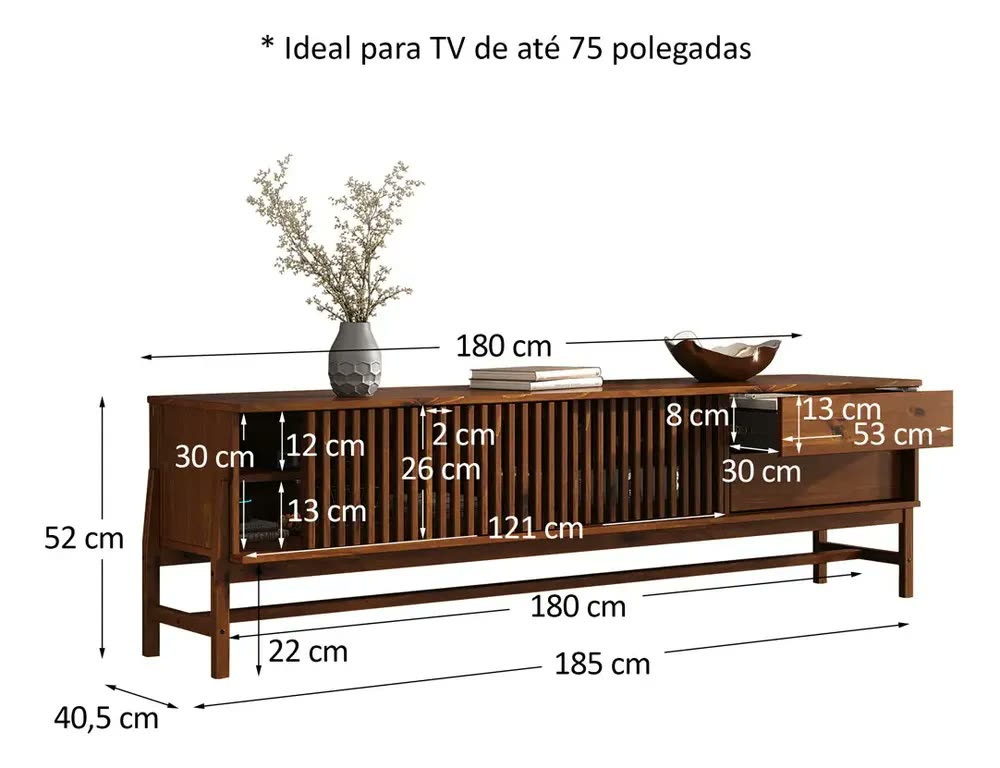 Rack Ripado Para Sala TV 75 Polegadas Minimalista 2 Gavetas Madeira Castanho Adamo