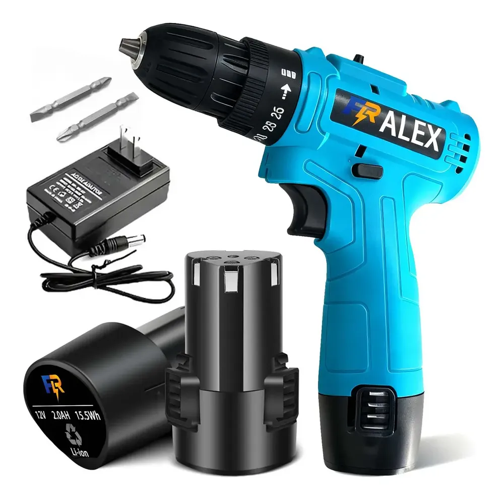 foto de Parafusadeira Furadeira Tipo 3/8 Sem Fio 2x Baterias 12v 2.0 Ah Bivolt Frequência 50/60hz 2 Funções Com Kit Jogo 2 Bits