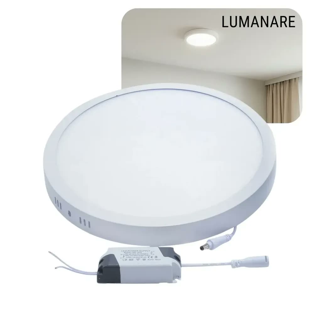 Painel Plafon Sobrepor Led 25w Redondo 30x30 Slim 6500k Estrutura Metalica Branco Fria Luz Branca