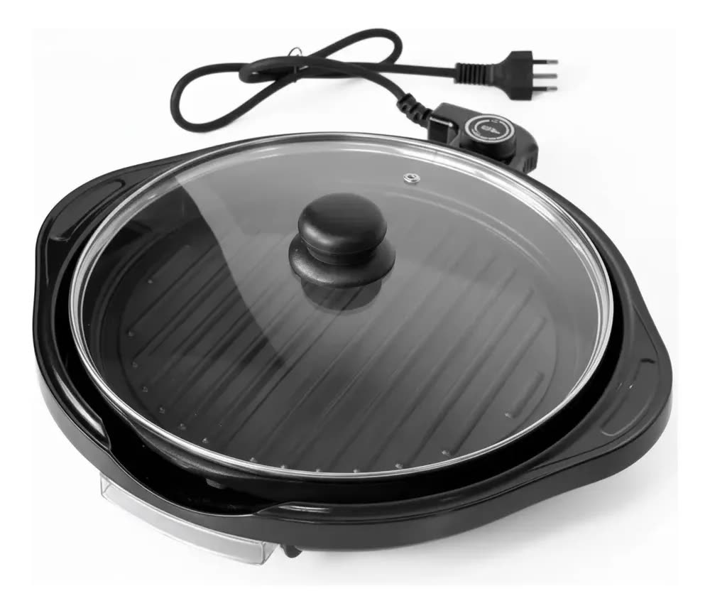 Grill Elétrico Redondo 127V 1200W Antiaderente Termostato