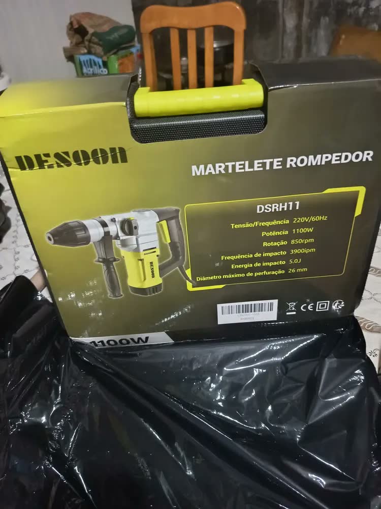 foto de Martelete Rompedor Perfurador Elétrico 1100W Martelo Rotativo Furadeira Impacto 5J SDS Plus Com Controle de Vibração E Acessorios Desoon
