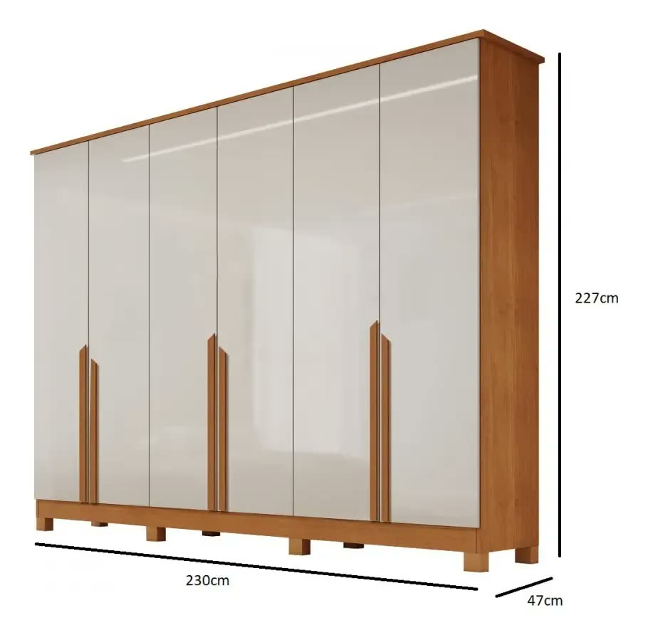 Guarda Roupa Casal 6 Portas Com Pés Em Mdf Bianca Bianchi Cor Nature/off White