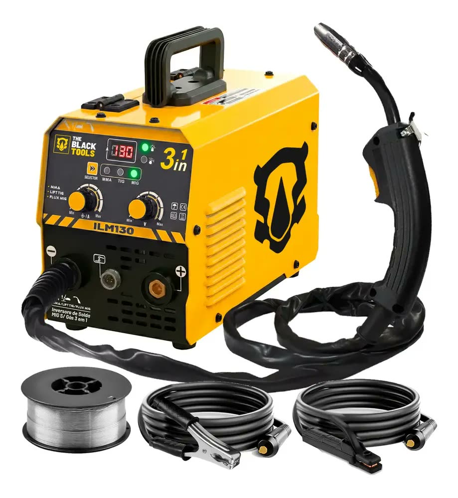 Máquina De Solda Inversora Mig 130a Sem Gás 3 Em 1 Tig Lift Mma Eletrodo Com Acessórios ILM130 Prime Mig The Black Tools