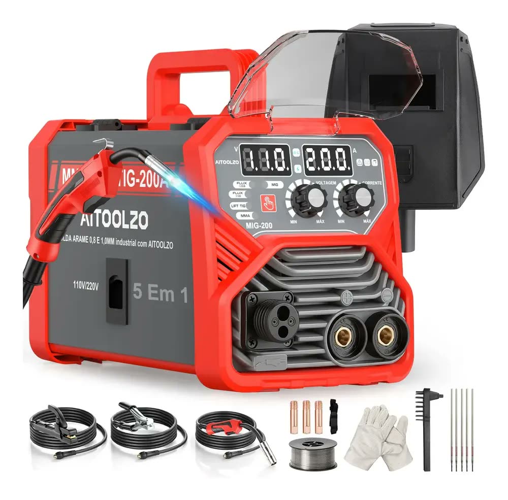 Máquina De Solda Inversora Aitoolzo Mig/mag/tig/mma Bivolt Vermelho