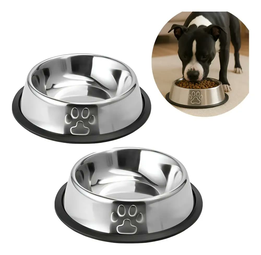 Kit 2 Comedouros Comedouro Pet Inox 900ml Cachorro Grande Antiderrapante