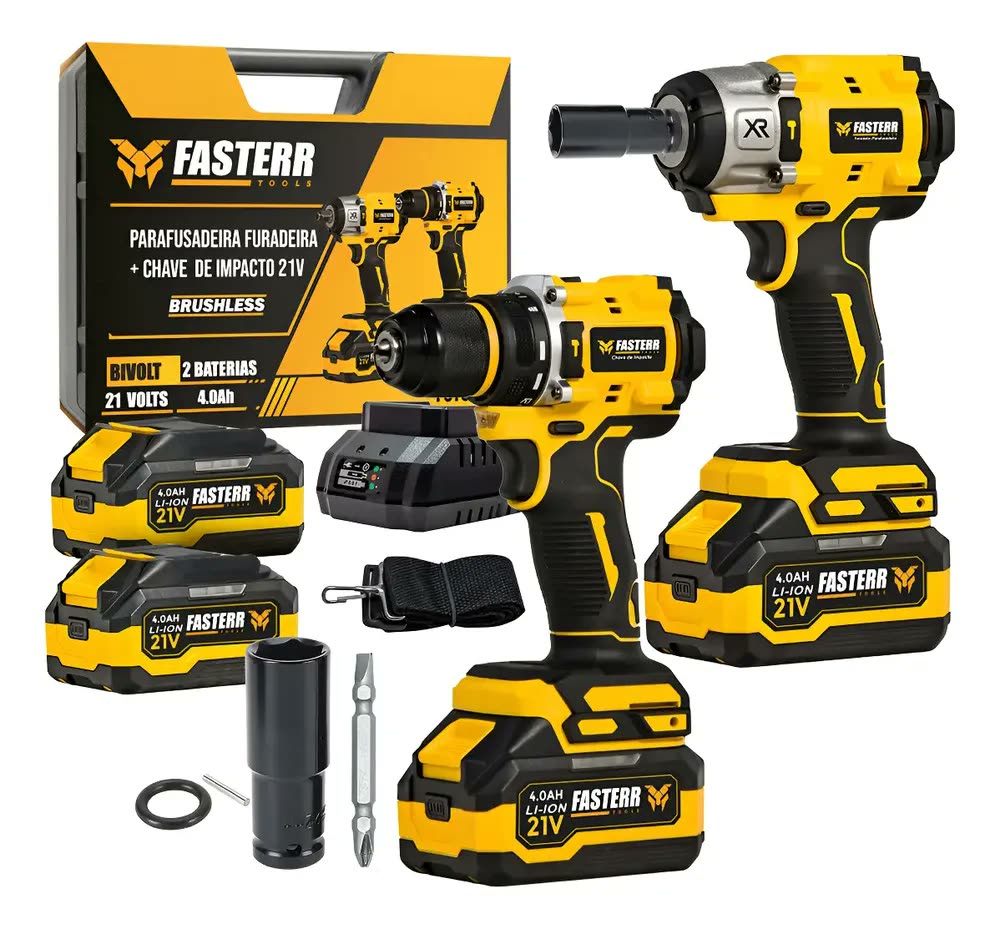 Kit Furadeira Parafusadeira + Chave Impacto Profissional 21v