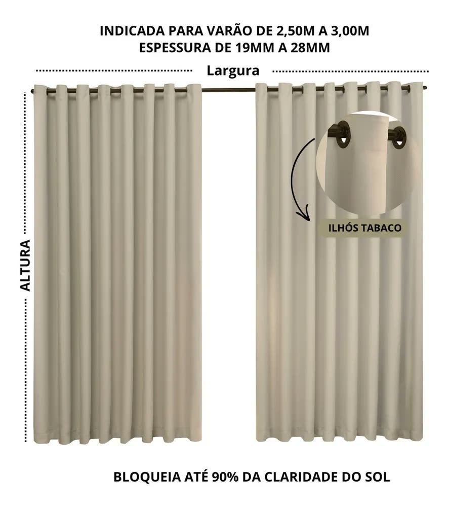 Cortina Blackout Tecido Corta Luz Blecaute 5 Metros Largura X 2,60m Altura Sala Quarto Janela Blindex Porta Sacada Cor Avelã Emporio Luz