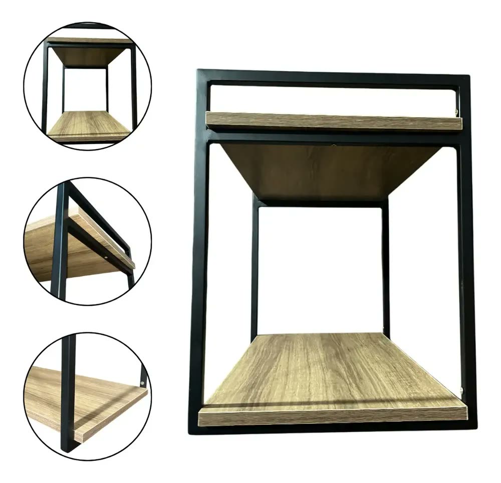 foto de Prateleira Metal Industrial Suporte Para Microondas 70x40cm Cor Amêndoa/preto