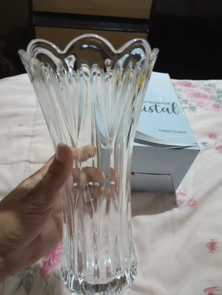 foto de Vaso De Vidro Decorativo Cristal 12x23cm Arranjo Flores Luxo