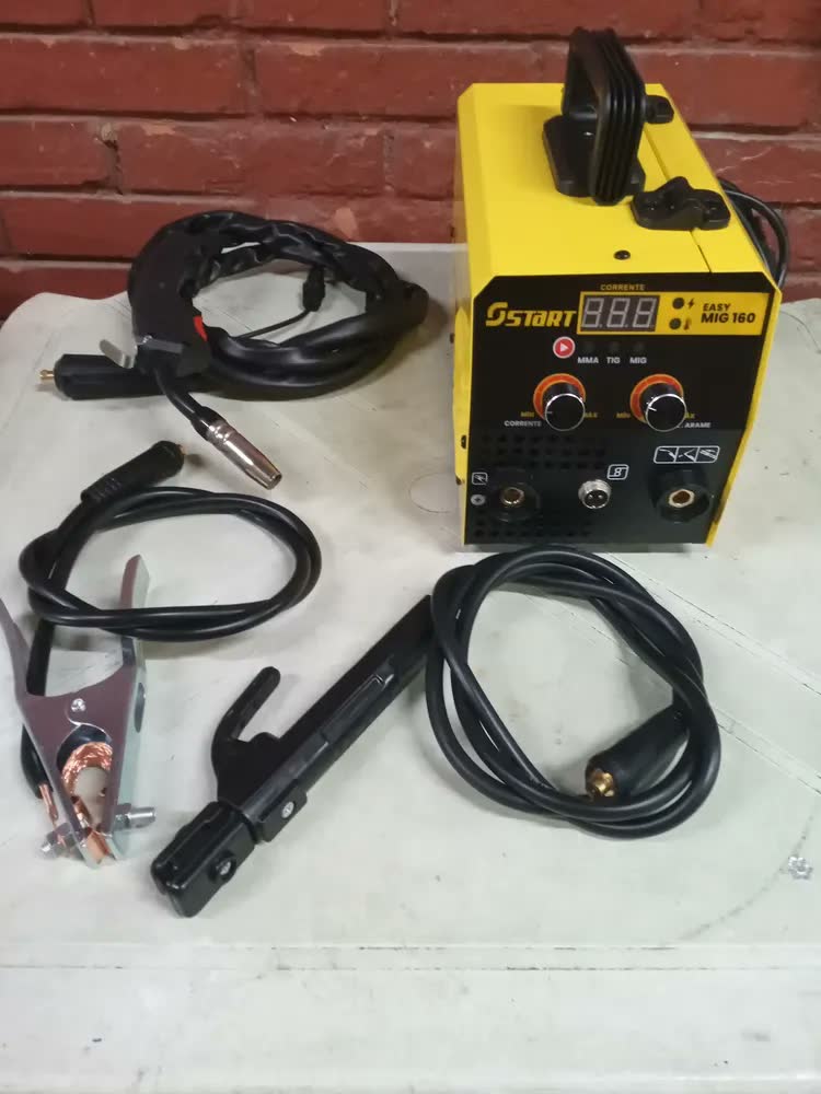 foto de Máquina Solda Inversora Mig 160a Sem Gás 3 Em 1 Tig Lift Eletrodo EasyMig Start Cor Amarelo 50 Hz/60 Hz