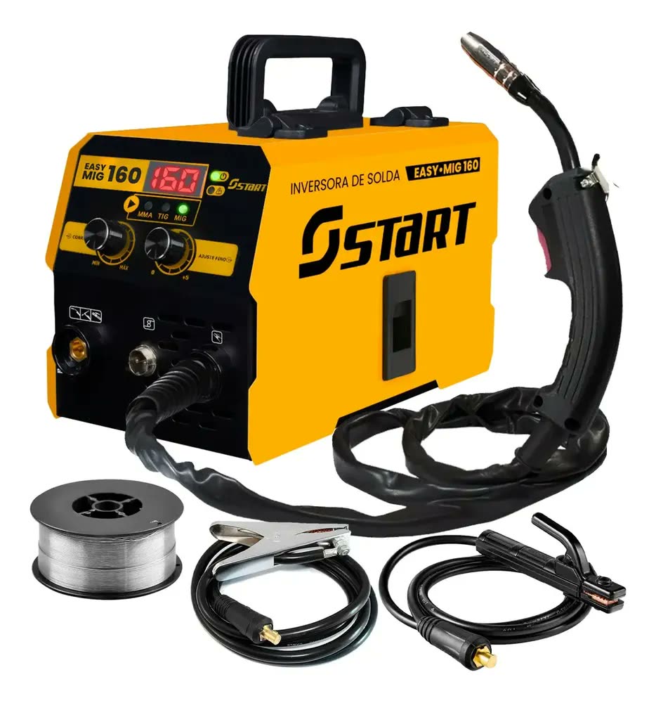 Máquina Solda Inversora Mig 160a Sem Gás 3 Em 1 Tig Lift Eletrodo EasyMig Start Cor Amarelo 50 Hz/60 Hz
