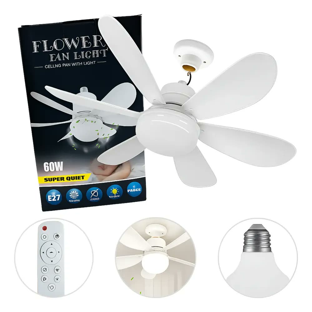 Ventilador De Teto Com Lâmpada LED JK Flower 60W Soquete E27 Controle Remoto
