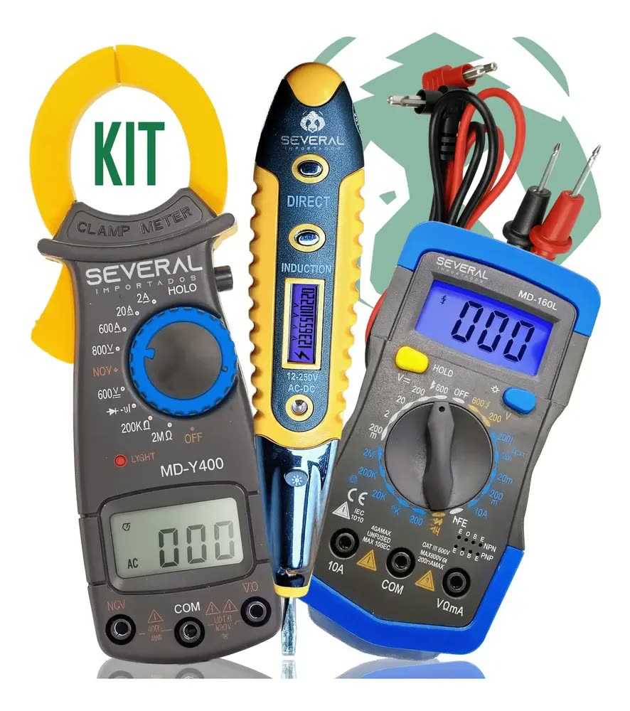 Kit Multimetro Digital Com Display LCD, Alicate Amperimetro Medidor Digital + Caneta De Tensão Several