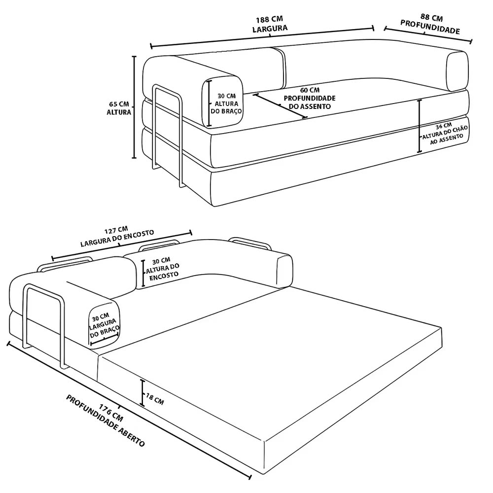 foto de Sofá Cama Colchão Casal Compact Air Confortável Moderno Sala Grafite Balaqui Decor