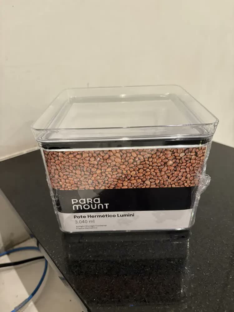 foto de Pote Hermético Para Mantimentos Quadrado 3.040ml Paramount Lumini Para Geladeira Freezer Dispensa Cozinha Empilhável