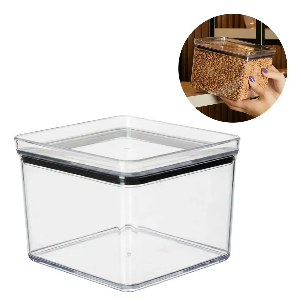 foto de Pote Hermético Para Mantimentos Quadrado 3.040ml Paramount Lumini Para Geladeira Freezer Dispensa Cozinha Empilhável