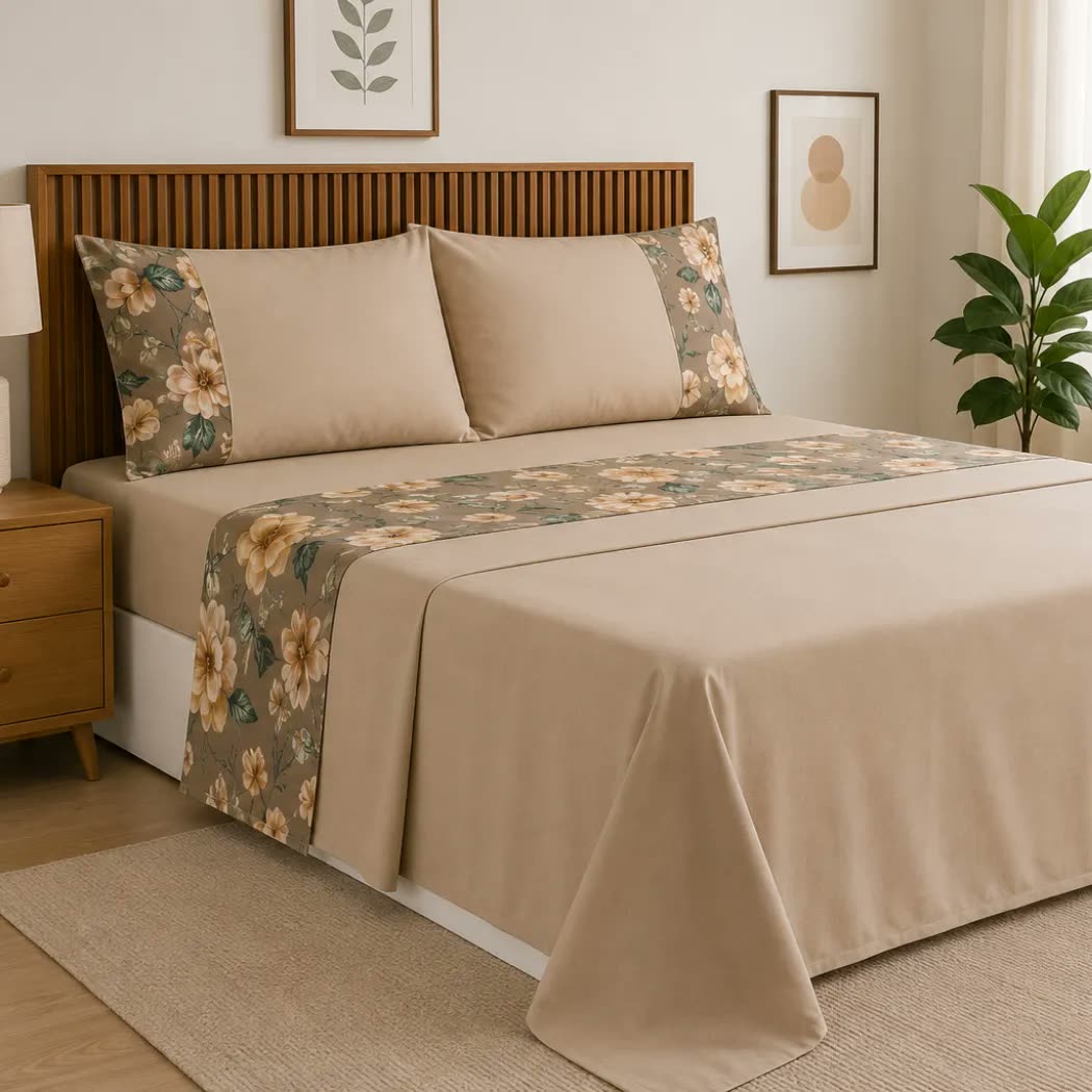 Jogo De Lençol Allegra Cama Queen 4 Peças Detalhe Estampado