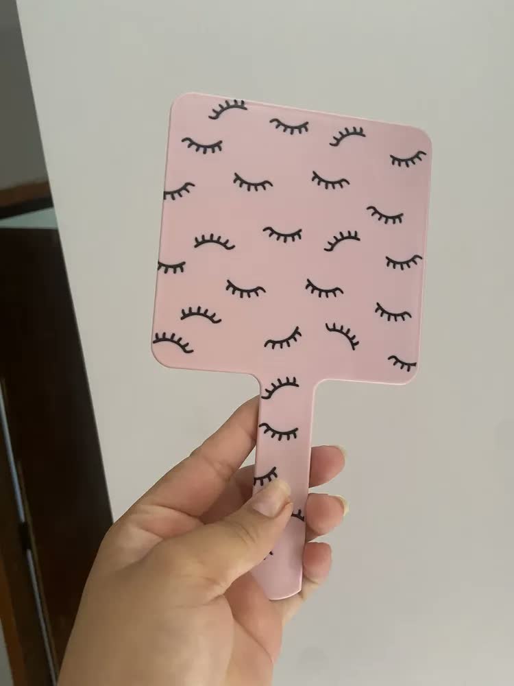 foto de Espelho Quadrado De Mão Rosa Pink Estampa Cílios Helen Color