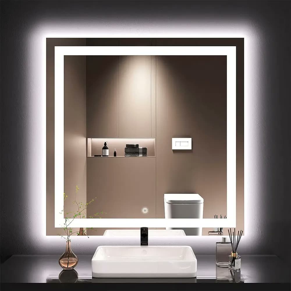 foto de Espelho Quadrado de Parede Flash Glass com LED Touch para Banheiro 80x80 cm