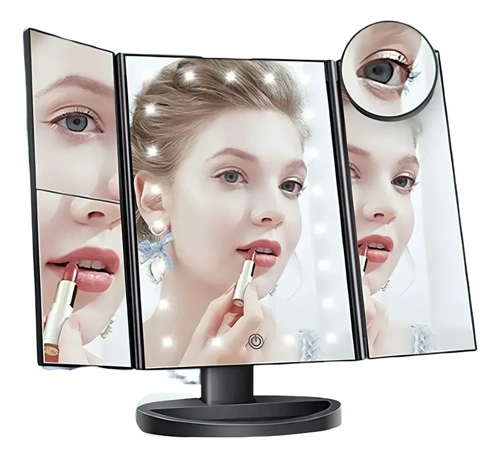 foto de Espelho de Maquiagem Meiso Retangular com Luz LED e Aumento 10x para Mesa