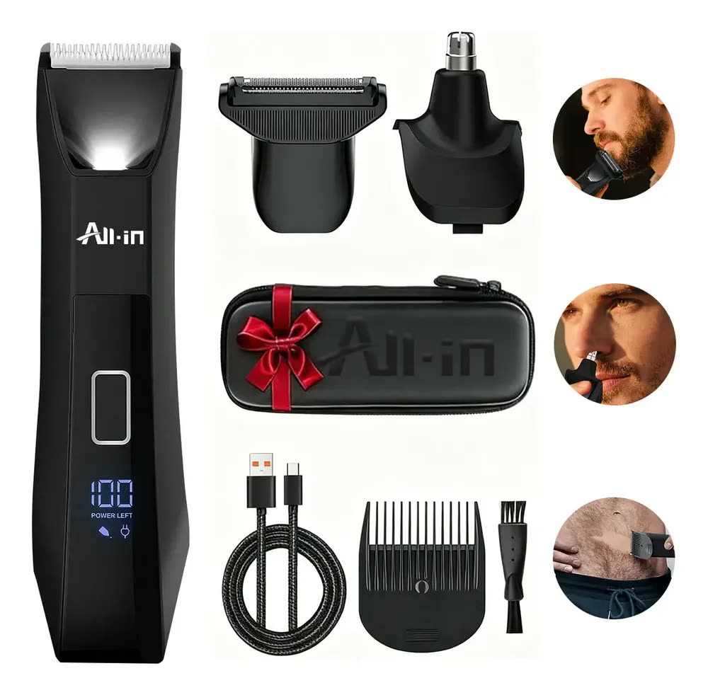All-in Barbeador Eletrico Aparador de Pelos Intimus 3-em-1 Aparelho de Barbear Homen Shaver Cerâmica com Caixa com Luz LED USB-C a prova da agua