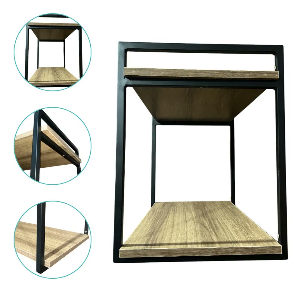 foto de Prateleira Metal Industrial Suporte Para Microondas 60x30cm Carvalho