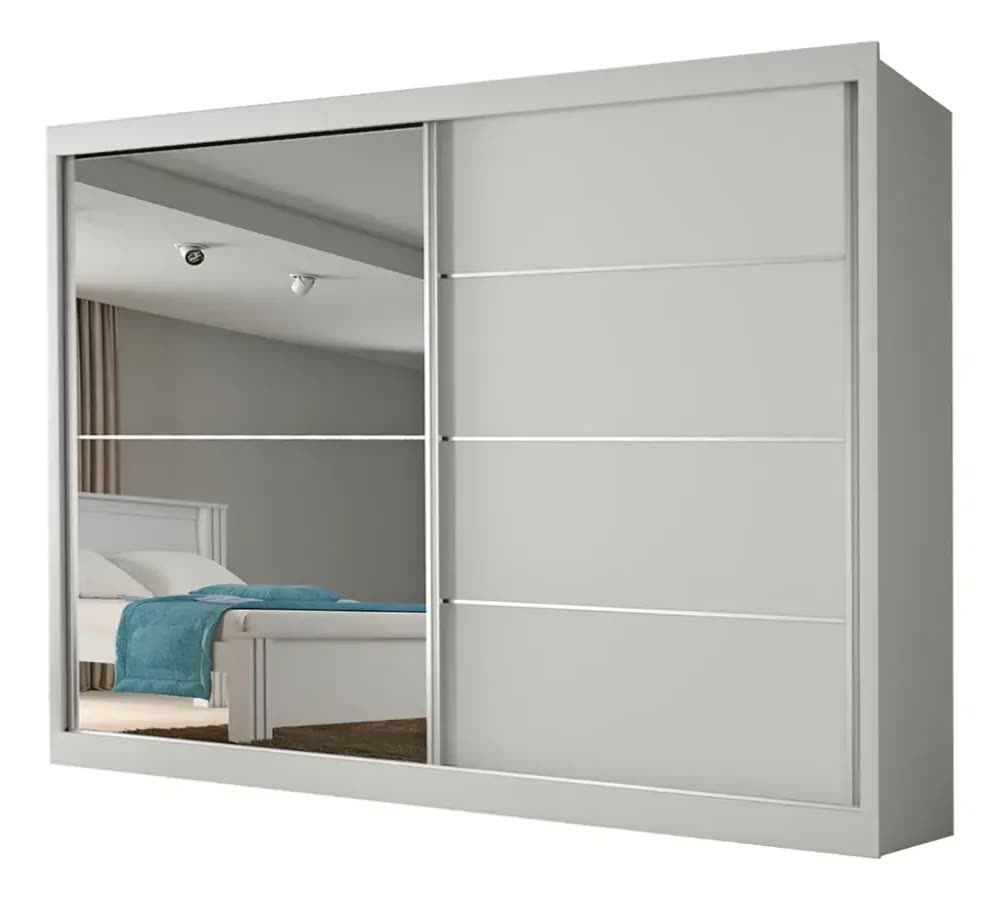 Guarda Roupas Casal 2 Portas Com Espelho 4 Gavetas Áustria Branco
