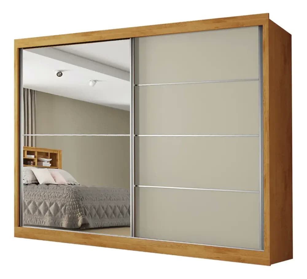 Guarda Roupas Casal 2 Portas Com Espelho 4 Gavetas Austria Madeirado Off White