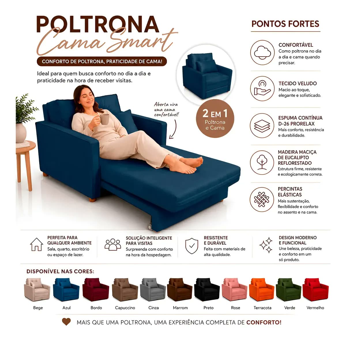 foto de Poltrona Smart Velud Dobrável Para Sala De Estar 2 Em 1 Cama