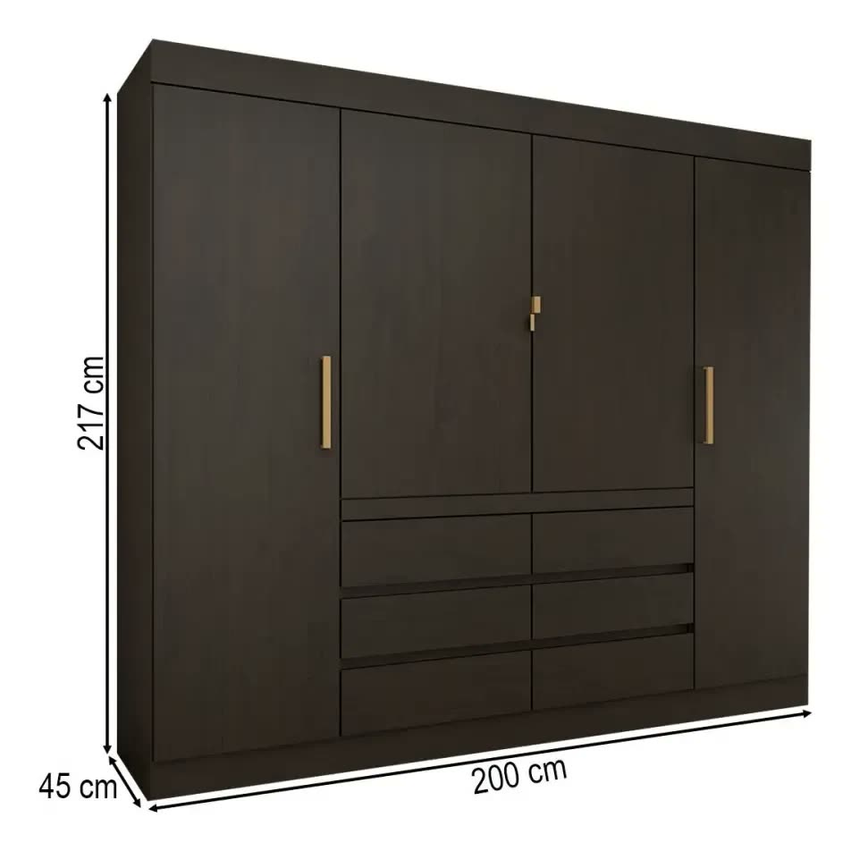 Guarda roupa Casal Luxúria 4 Portas 6 Gavetas Ébano