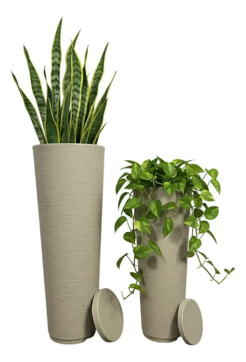 foto de Kit Vasos Ibiza Coluna Altos 71cm E 60cm Casa Luxo Escovado