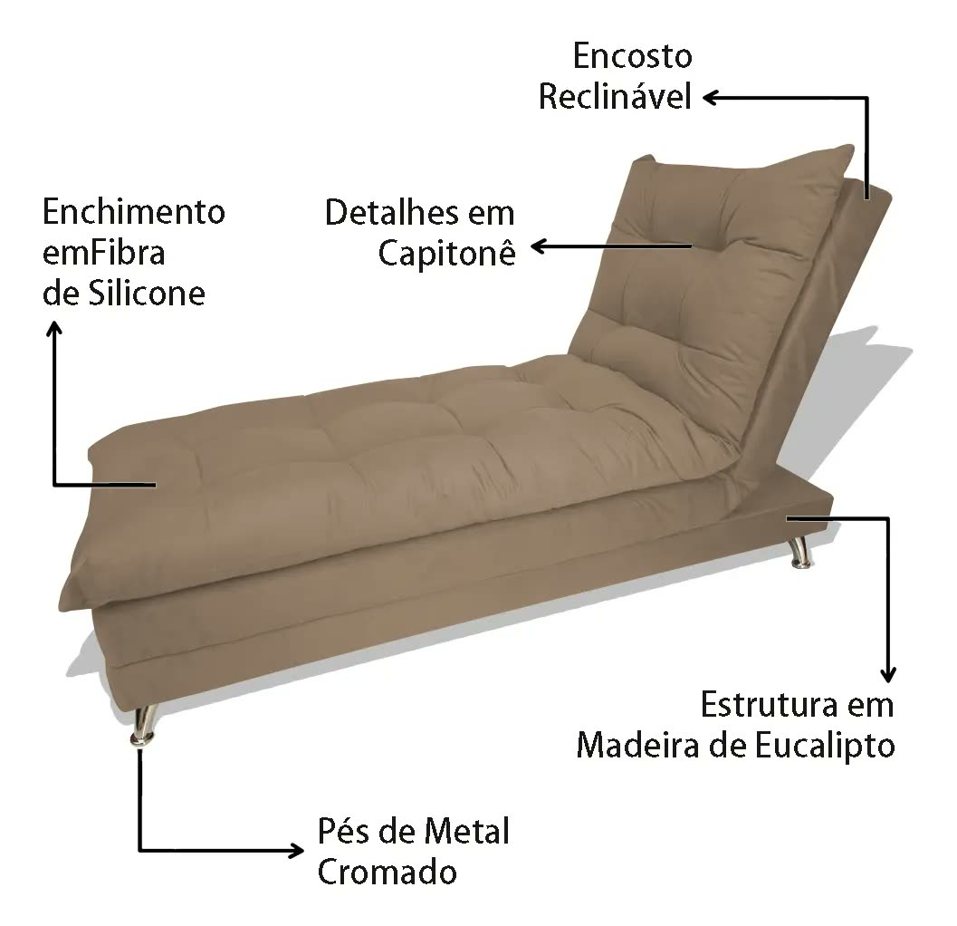 foto de Sofa Cama Chaise Bicama Reclinavel 3 Posições Cor Cappuccino
