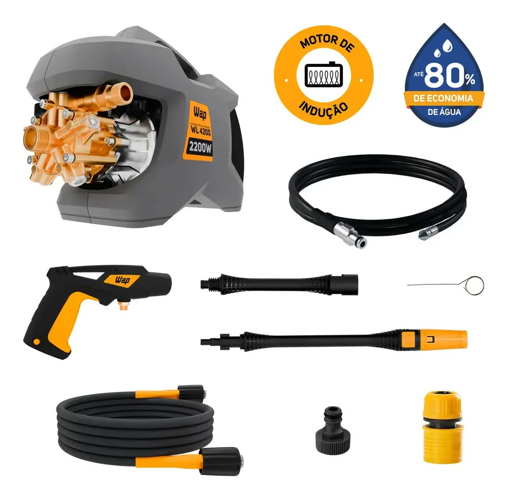 Lavadora e Desobstruidora de Alta Pressão WAP WL 4200 Ultra 5 Pistões 2200w 1305psi 510l/h Com Jato Regulável e Motor de Indução 220V