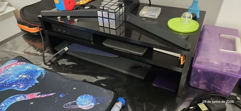 foto de Suporte Para Monitor Mesa Ergonômico Mdf Black Piano Preto