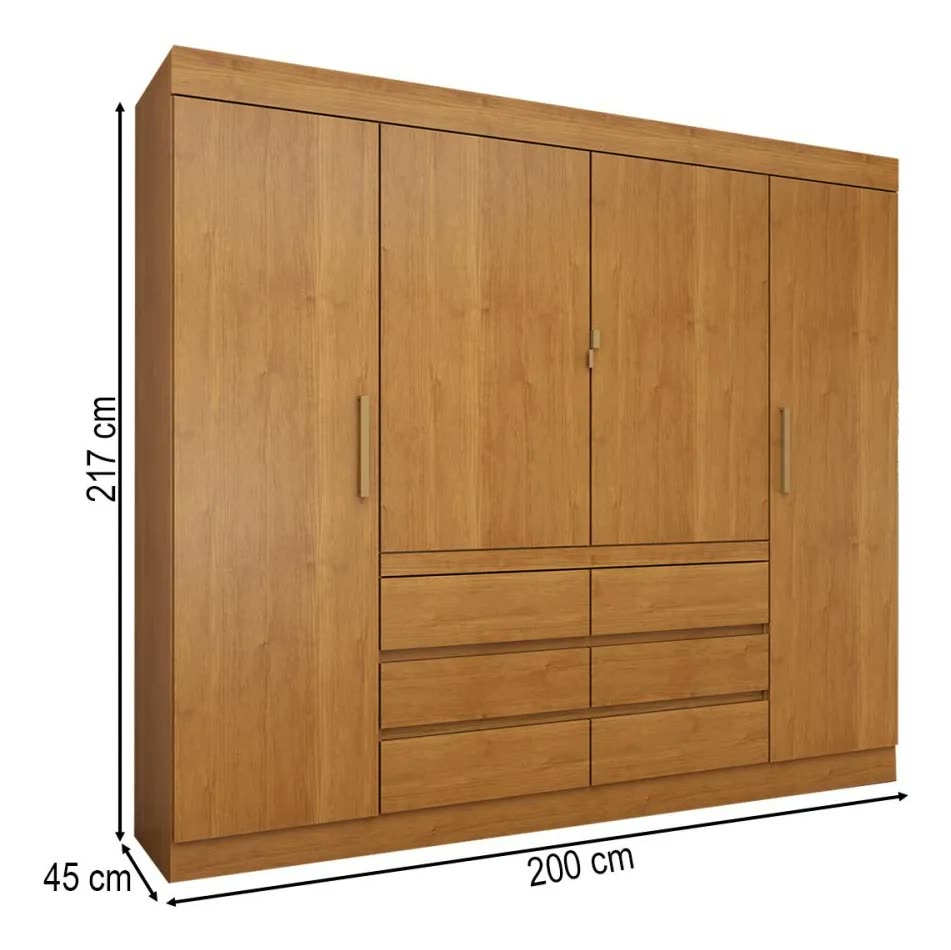 Guarda roupa Casal Luxúria 4 Portas 6 Gavetas Cinamomo
