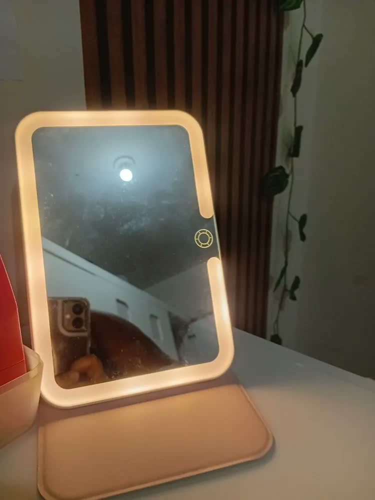 foto de Espelho Portátil Led Touch Usb Recarregável Branco Maquiagem Moldura Rosa