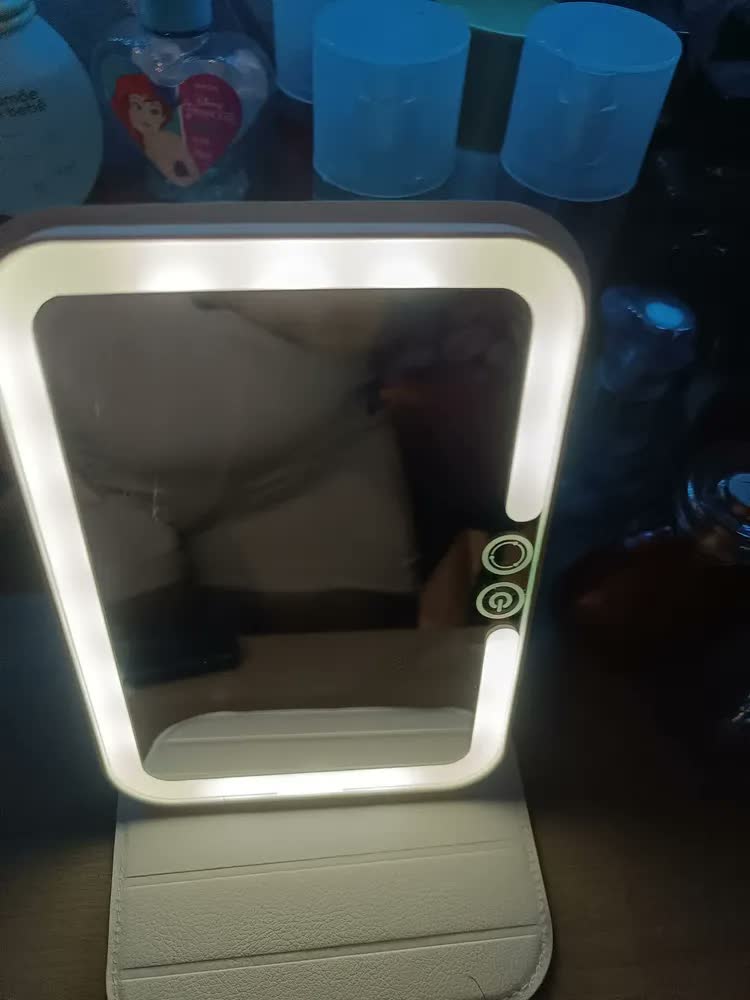 foto de Espelho Portátil Led Touch Usb Recarregável Branco Maquiagem Moldura Rosa