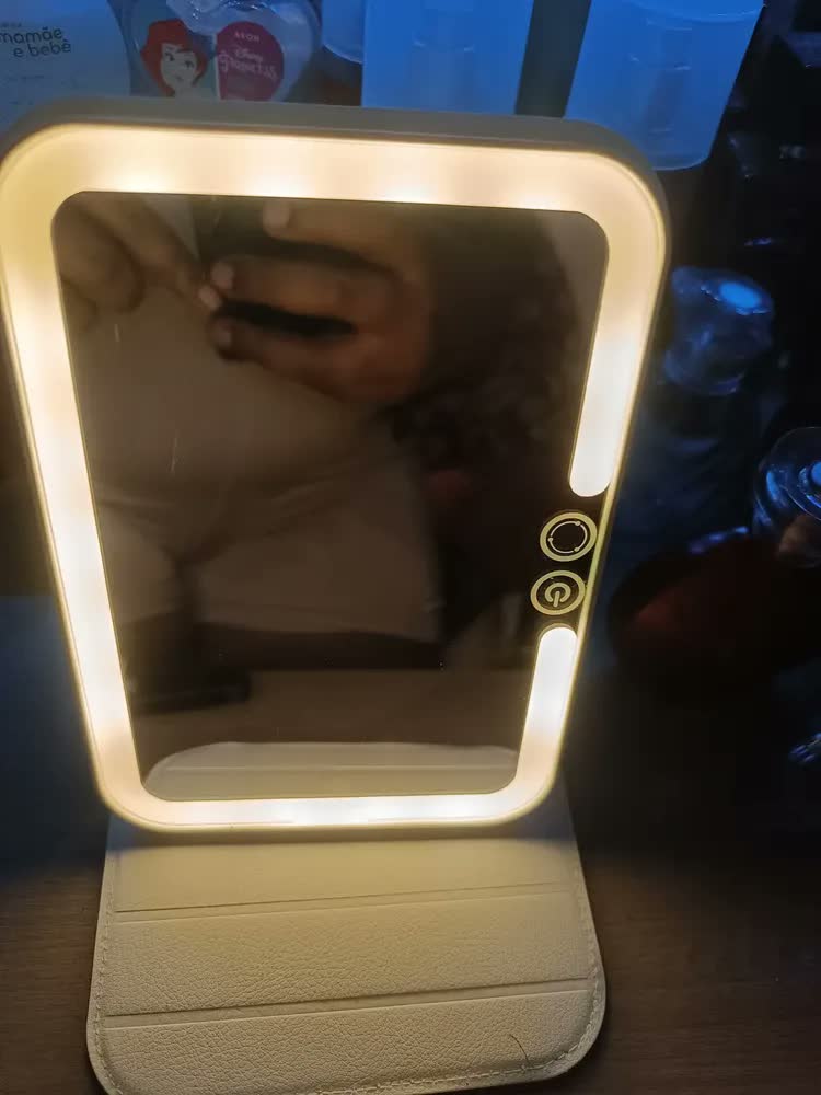 foto de Espelho Portátil Led Touch Usb Recarregável Branco Maquiagem Moldura Rosa